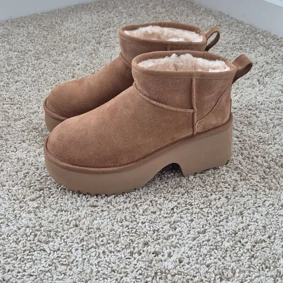 UGG CLASSIC ULTRA MINI HEIGHTS HICKORY PLATFORM BOOTS SIZE 9